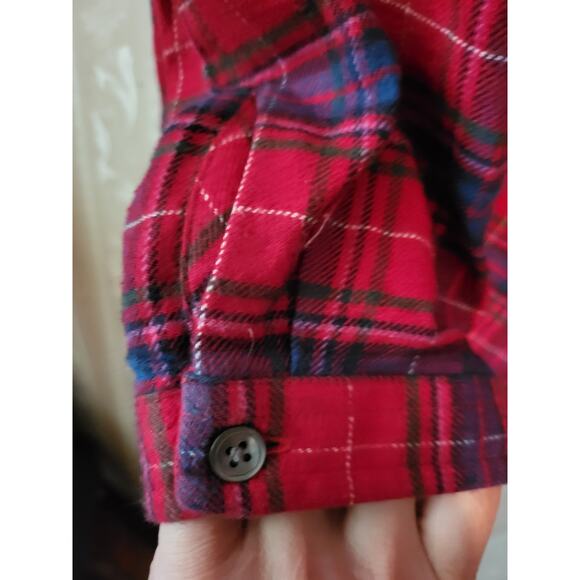Lands End Womens Red Plaid Flannel Ruffle Front Top Size Large 14 16 - Picture 5 of 7